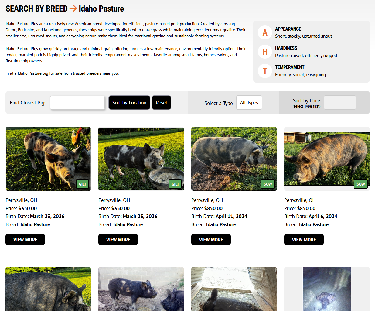 7Livestock Idaho Pasture breed page with breed information, traits, and listings