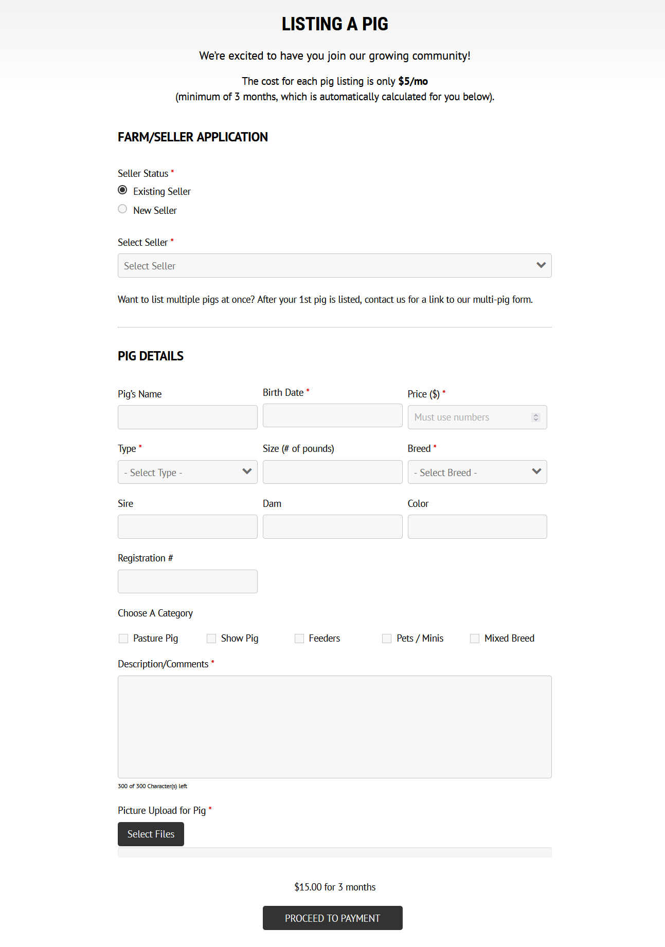 7Livestock self-service pig listing form