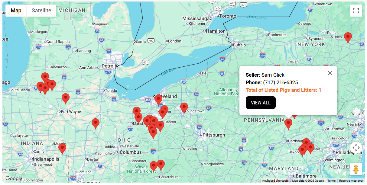 7Livestock seller map with location markers across several states