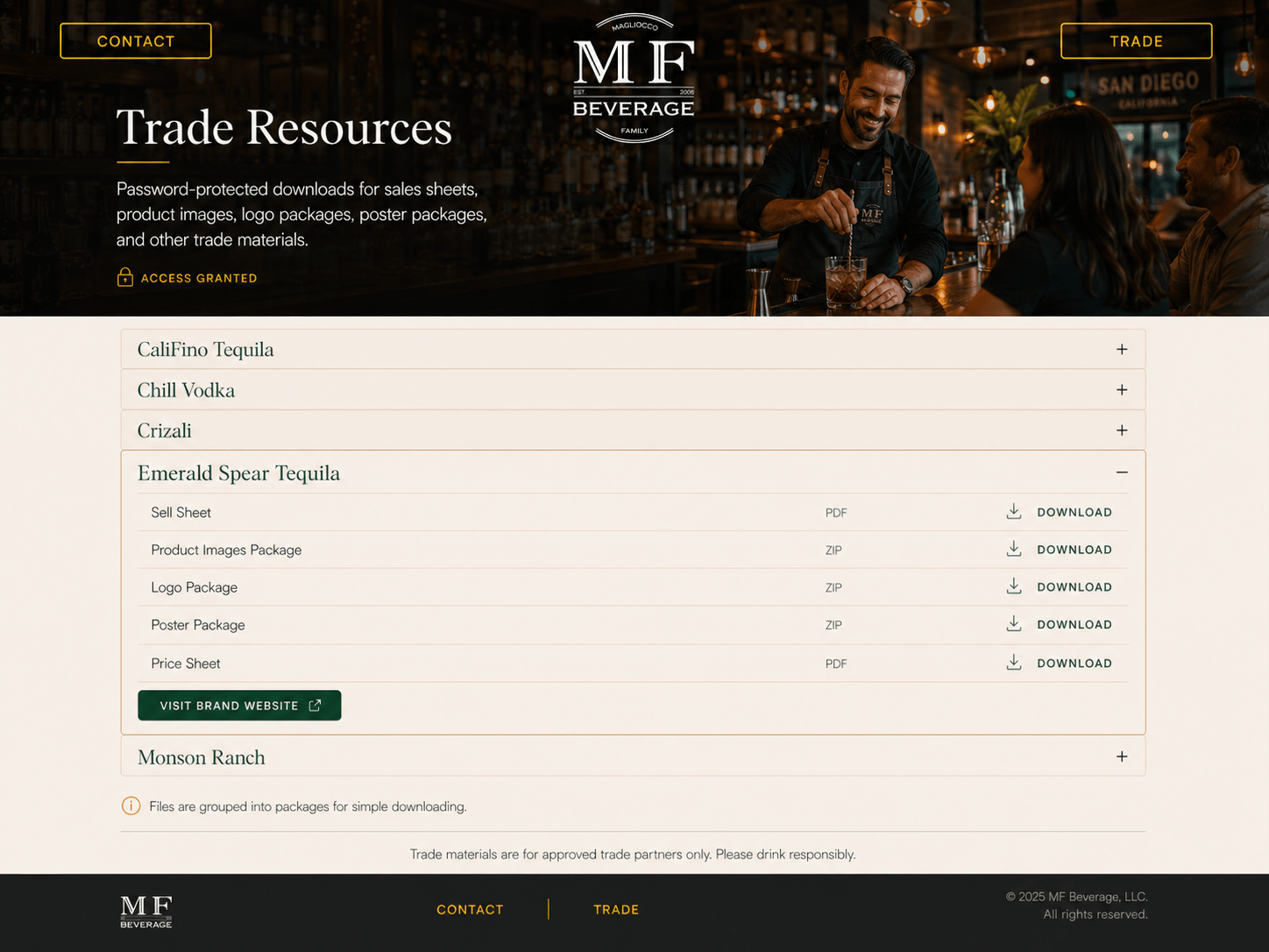 MF Beverage trade resource page concept