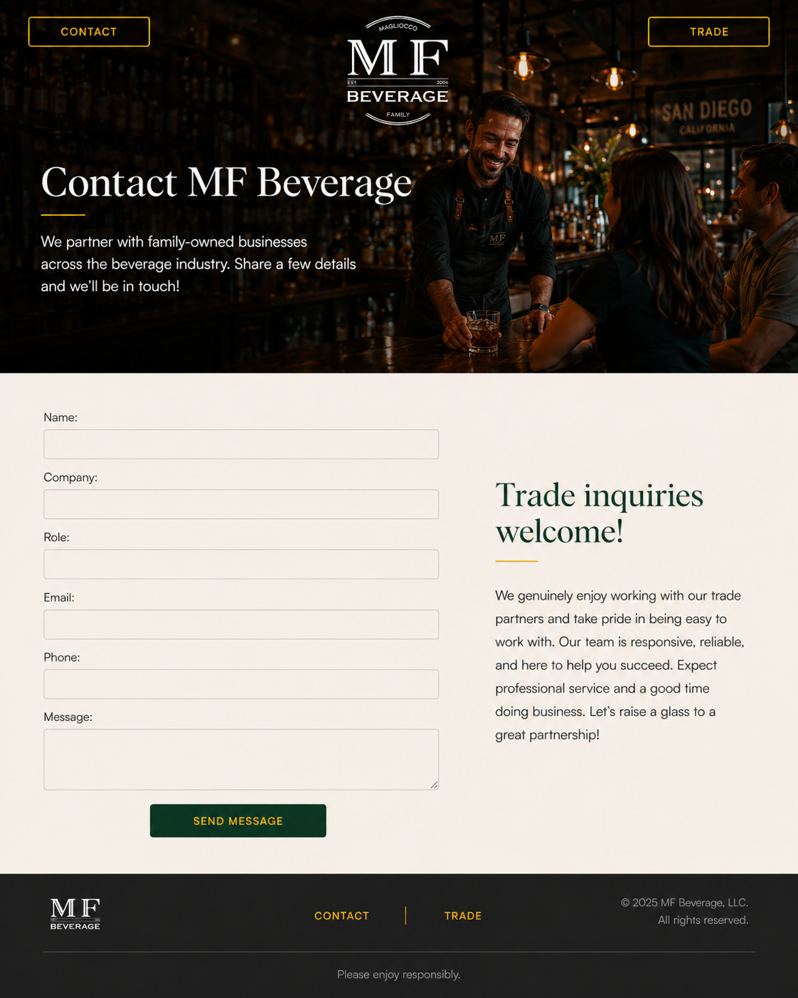 MF Beverage contact page concept