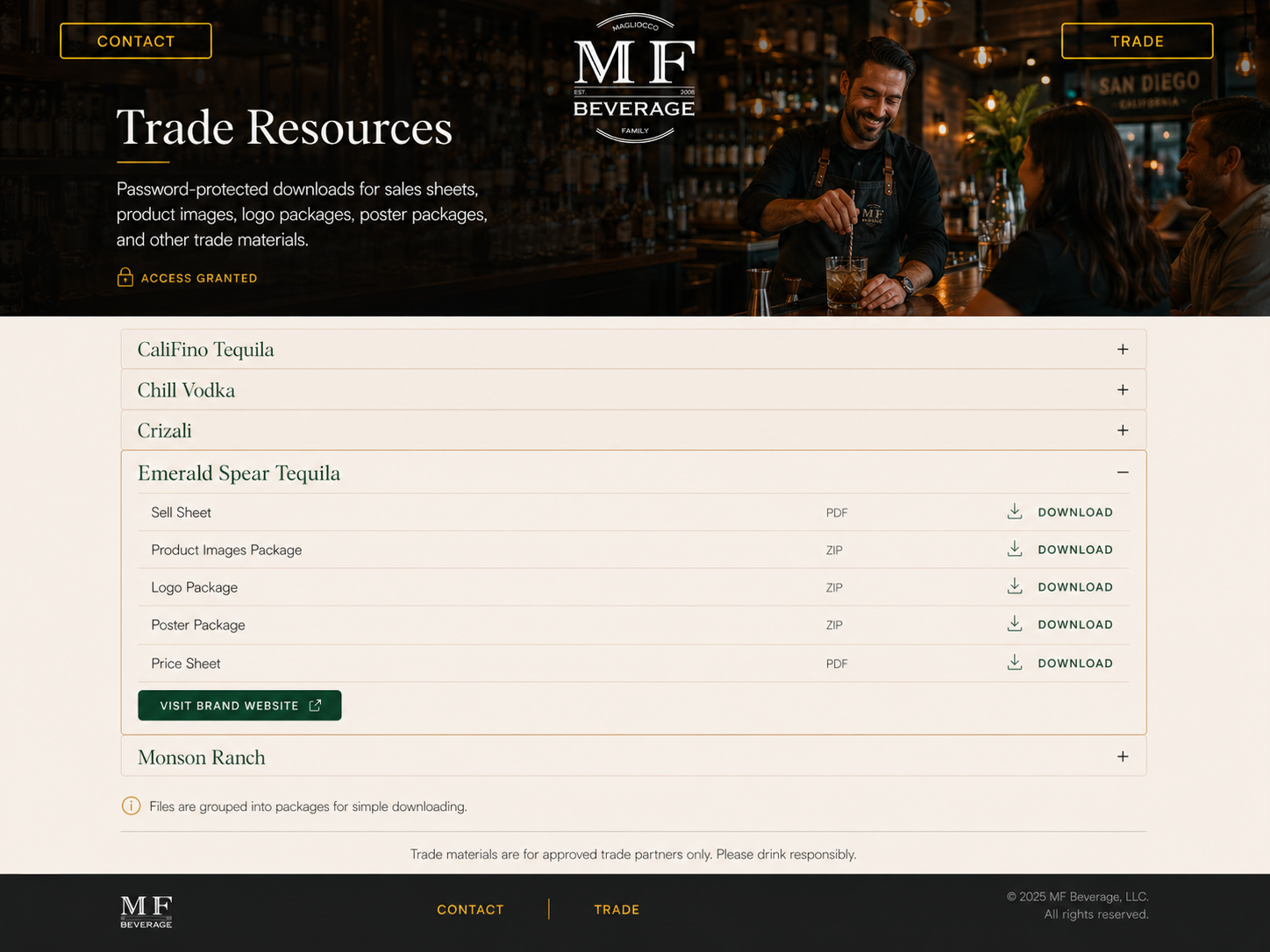 MF Beverage trade resources page concept